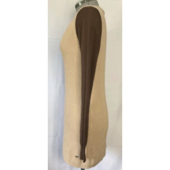 RALPH LAUREN Two Tone Jumper Sweater Fisherman Rib Logo Badge Retro Size S Brown - Picture 4 of 13